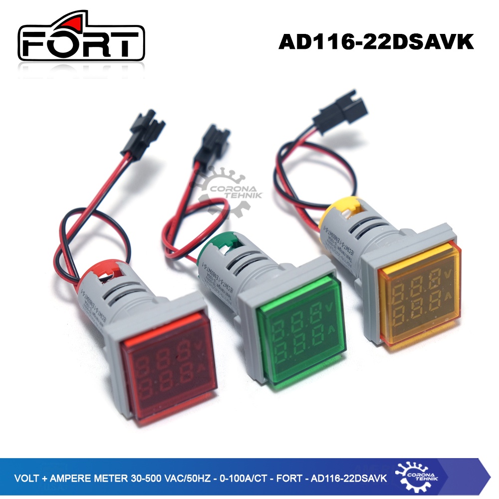 Fort - AD116-22DSAVK - Volt + Ampere Meter 30-500 VAC/50Hz - 0-100A/CT