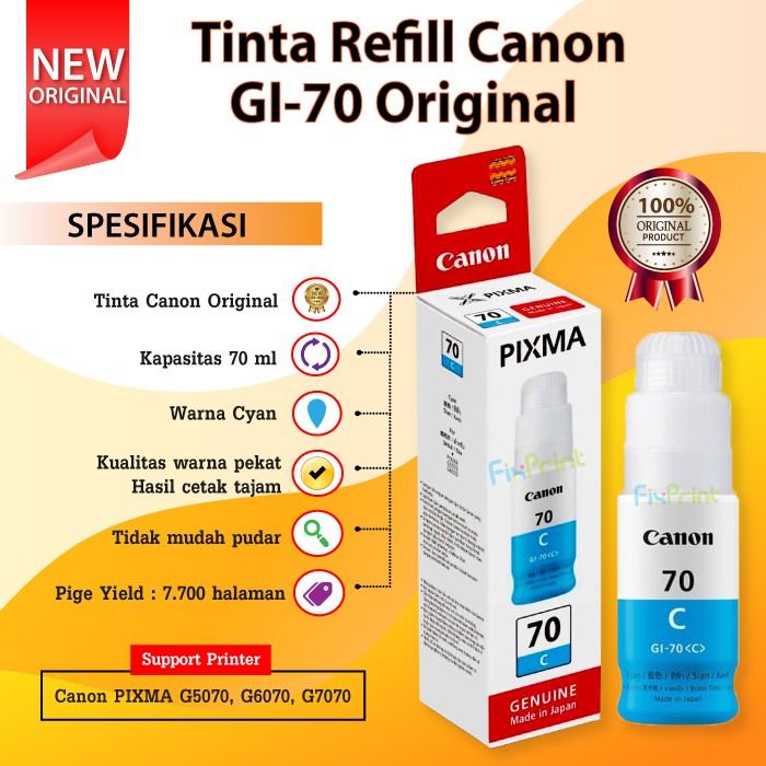 Tinta Printer Canon Original GI-70 GI 70 gi70 G5070 G6070 G7070