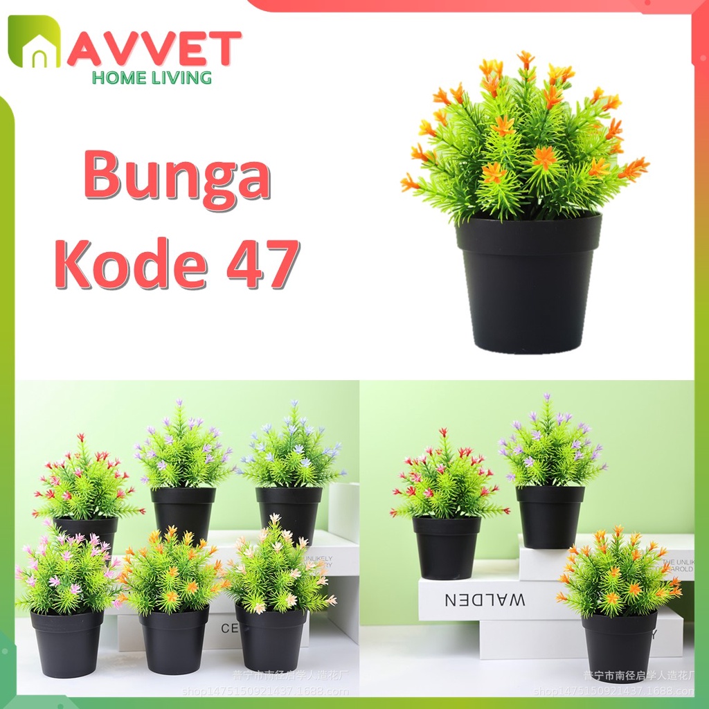 AVVET Ornamen Tanaman Bunga 47 Bunga Rumput Artifisial Plastik Pot Tumbuhan Plastik Flowers Potted Ornaments Decoration