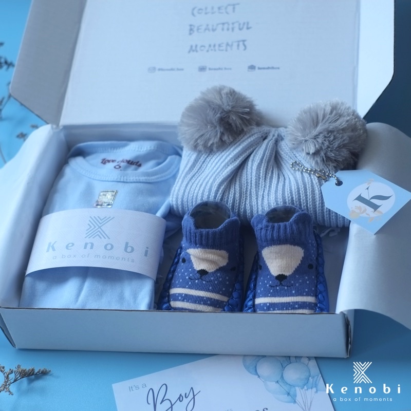 Baby Hampers | Kado Lahiran | Hampers Bayi Newborn | Gift Box Baju / Jumper / Topi / Sepatu / Kaos Kaki / Boneka / Slabber Baby [[ Kenobi Box ]]-Hammie - Blue
