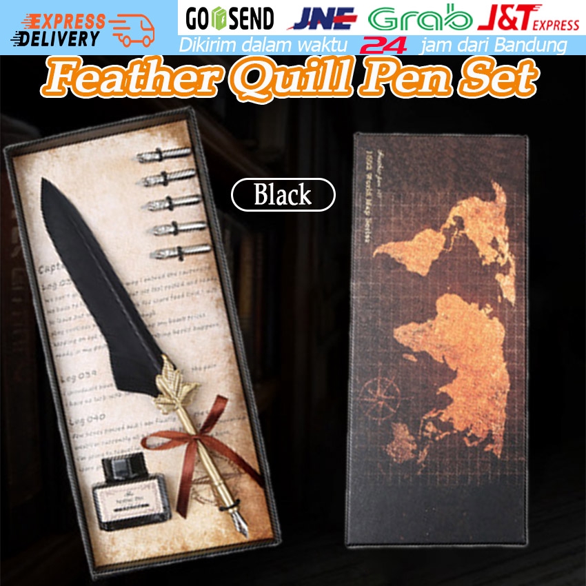 

Pulpen Bulu Pena Fountain Kaligrafi Stainless Vintage Retro dengan Kotak Hadiah Ulang Tahun