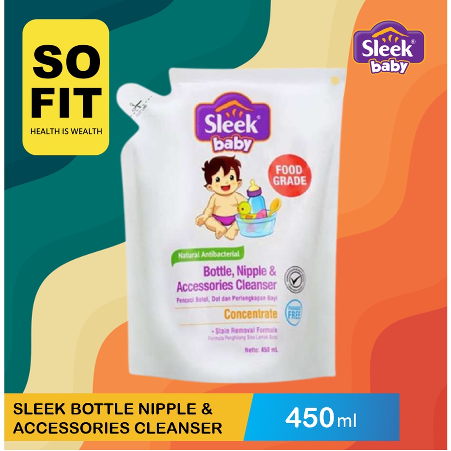 Sleek Baby Bottle Nipple &amp; Accessories Cleanser Pouch Refill 450ml