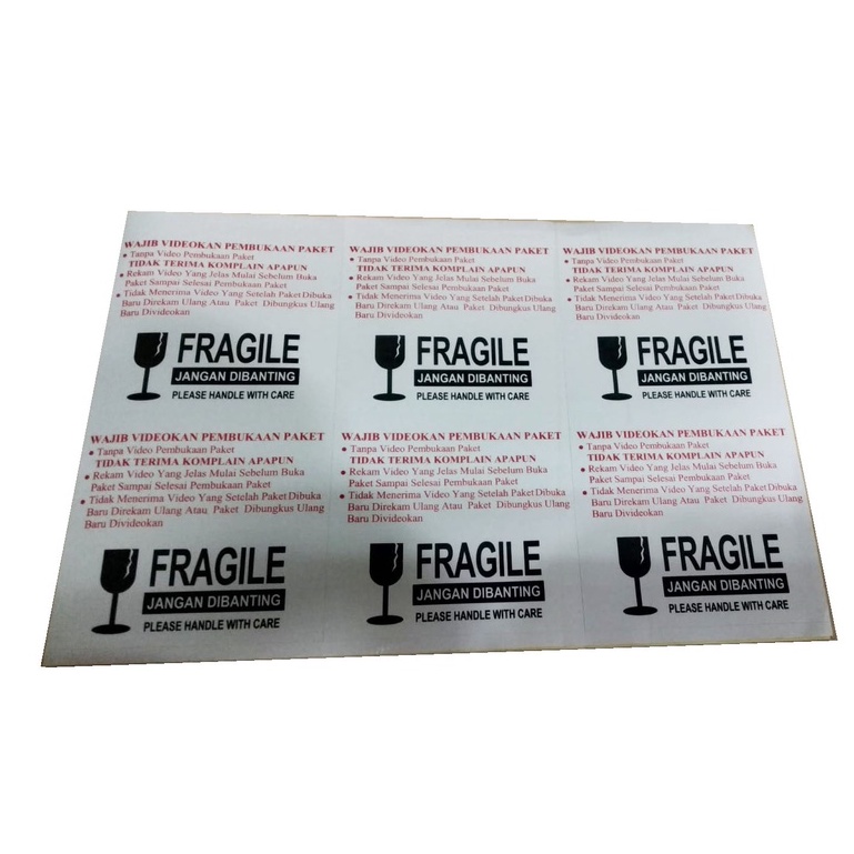 Stiker Fragile Pecah Belah dan Vidio Unboxing uk 7.5x7.5 cm