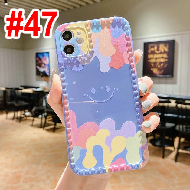 Watercolor Smiley Straight Edge Soft Casing iPhone 13 12 11 Pro Max Xs X XR 6 6S 7 8 Plus SE 2020 6P 7P 8P 6+ 6s+ 7+ 8+ Xsmax 12Mini Glossy Phone Case Full Back Cover-2