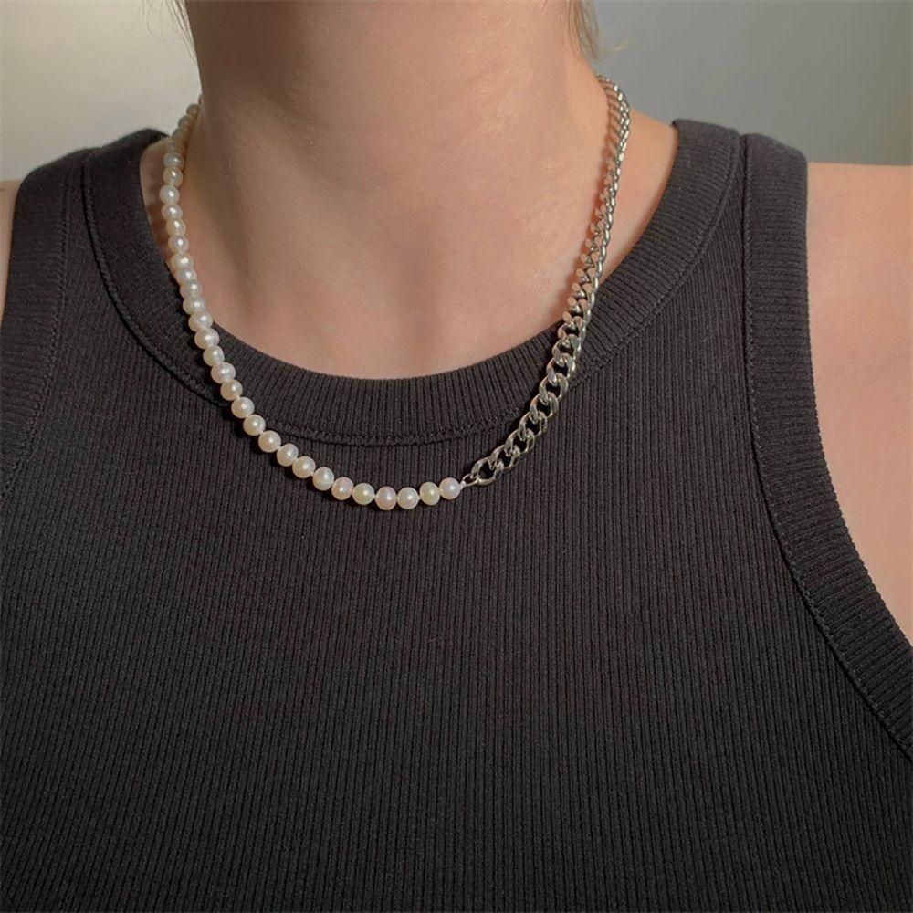 Needway   Mutiara Kalung Punk Kreatif Stainless Steel Korea Perempuan Choker Kuba Rantai