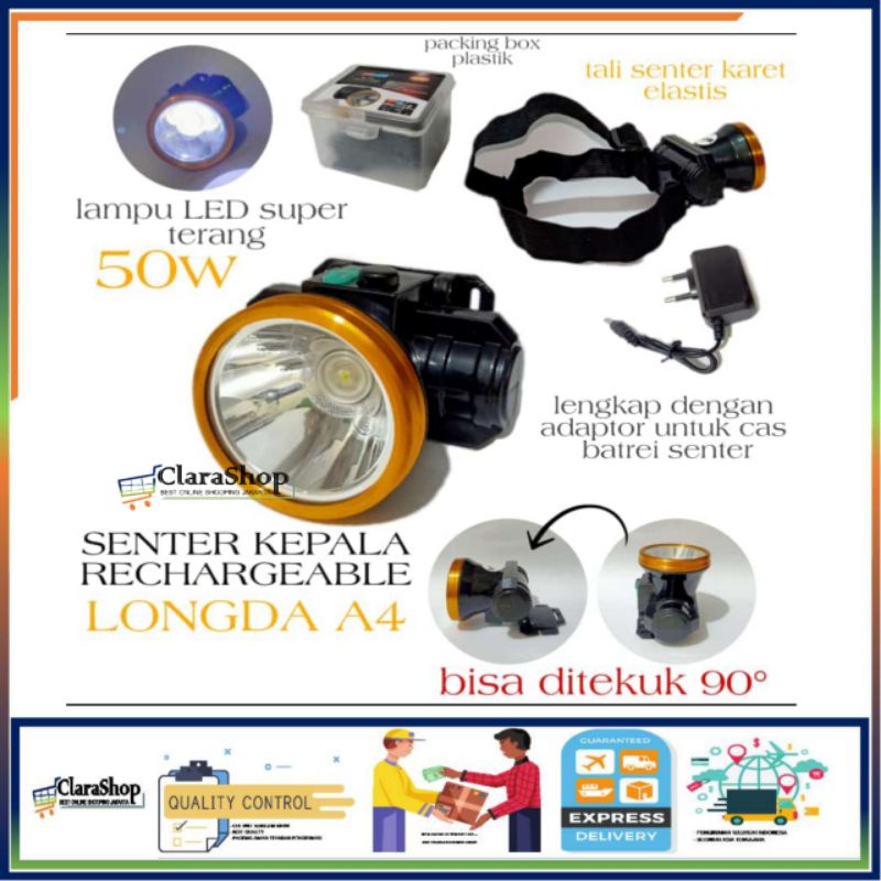 Senter Kepala Led Headlamp 50W / Headlamp RUILANG RL-A4 Sistem Cas Paket Senter Komplit Super Terang