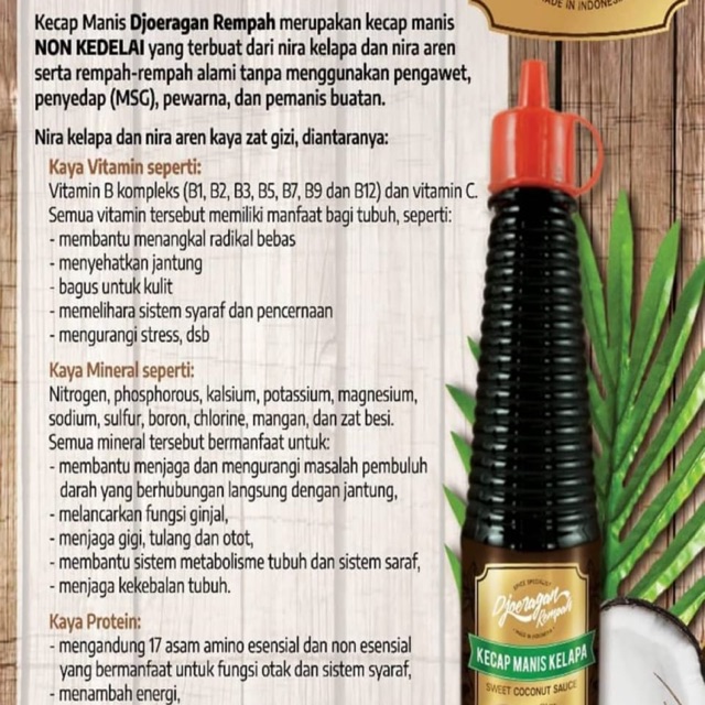 

Kecap Manis Kelapa non Kedelai, non Garlic