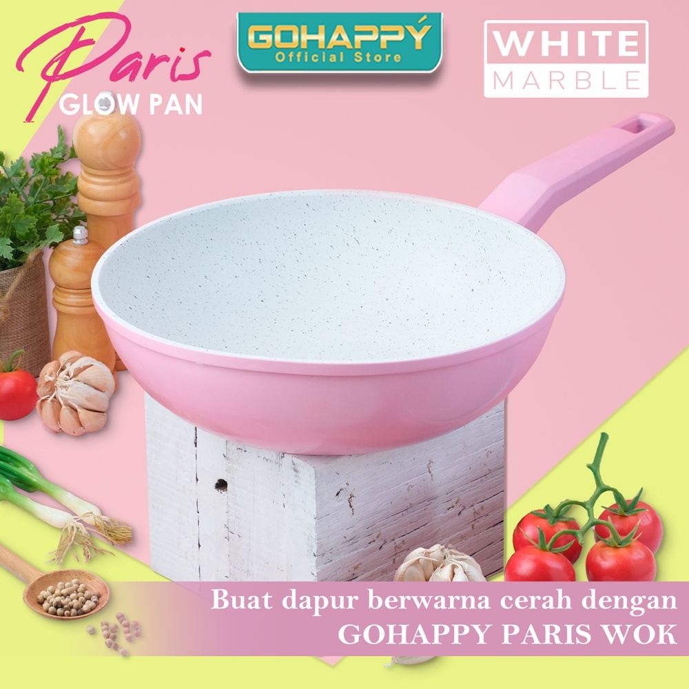 Panci PARIS STIR WOK PAN Bestseller - Wajan glowpan Marble diatas teflon - GOHAPPY GHP10