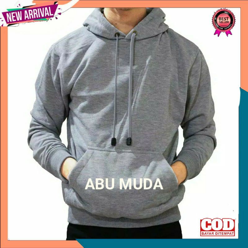 HOODIE Wanita Sweater Pria Polos Laki Laki Perempuan XL-Hoodie Abu Muda