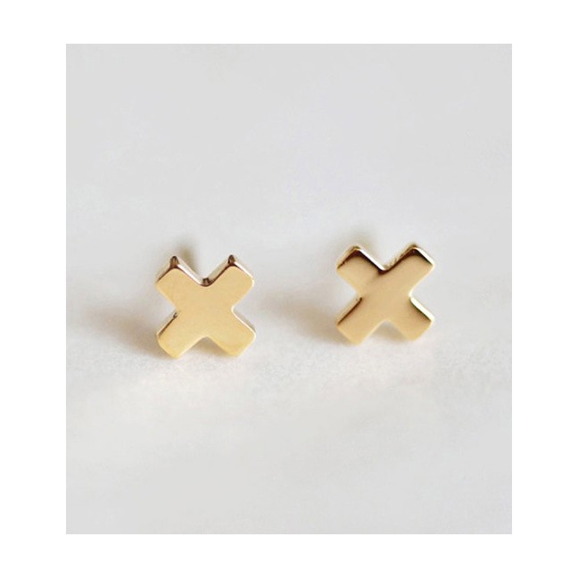 LRC Anting Tusuk Fashion Steel Color Stainless Steel Cross Stud Earrings F59830