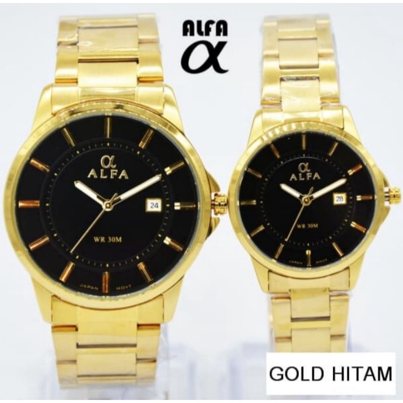 JAM TANGAN ALFA 88132 ORIGINAL COUPLE FITUR TANGGAL AOTOMATIS