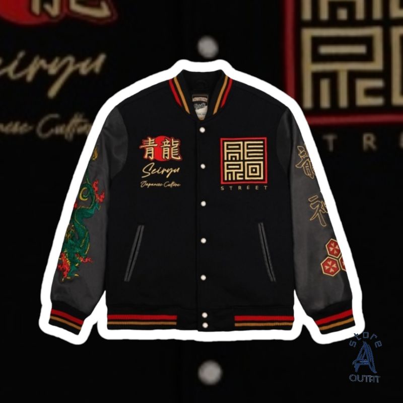 AEROSTREET VARSITY SUKAJAN SEIRYU HITAM JAKET