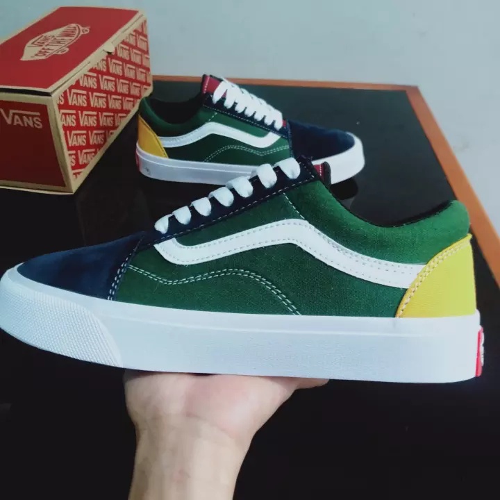 VANS OLDSKOOL CLASSIC NAVY GREEN YELLOW GARANSI PREMIUM 100% FREE PAPERBAG vans old skool