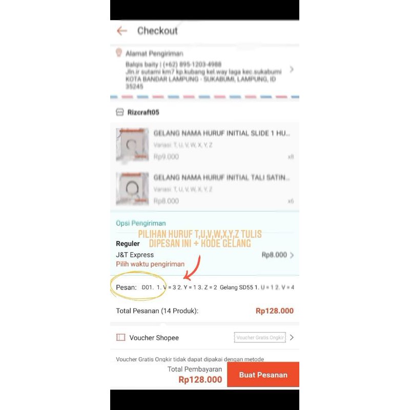 (A-T)GELANG NAMA HURUF INITIAL SLIDE TALI WATERPROOF 2MM 1 HURUF