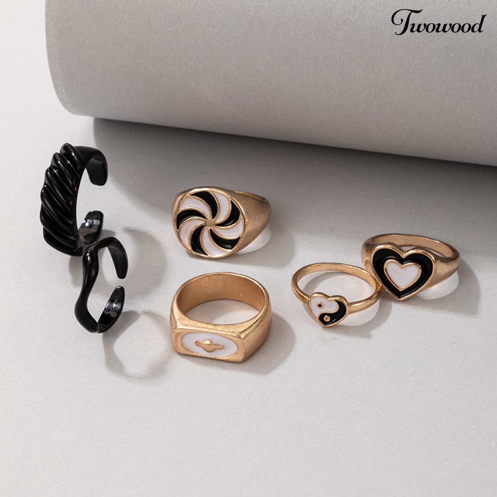 6pcs / Set Cincin Jari Model Terbuka Dapat Ditumpuk Bentuk Hati Kincir Angin Untuk Unisex