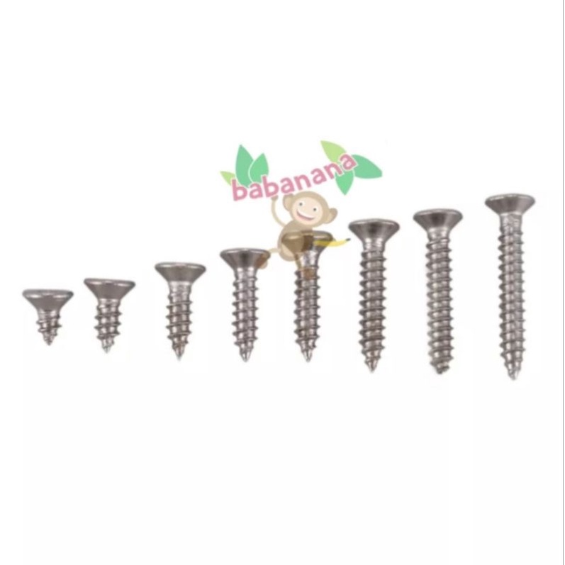 200pcs M3 baut kayu kasar wood screw nail mur perkakas tapping