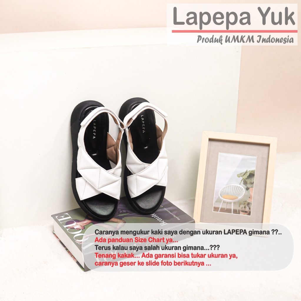 LAPEPA YUK -  Sepatu Sandal Wanita Wedges JOVITA Model Ban dua Tali Strap belakang Hak Tinggi Sole 4 cm Spatu Sendal Gunung Cewek  Size 36 37 38 39 40 41 Warna WHITE Putih Cewe Kekinian Premium Terbaru Shoes Ori Original Mall Official Store Promo