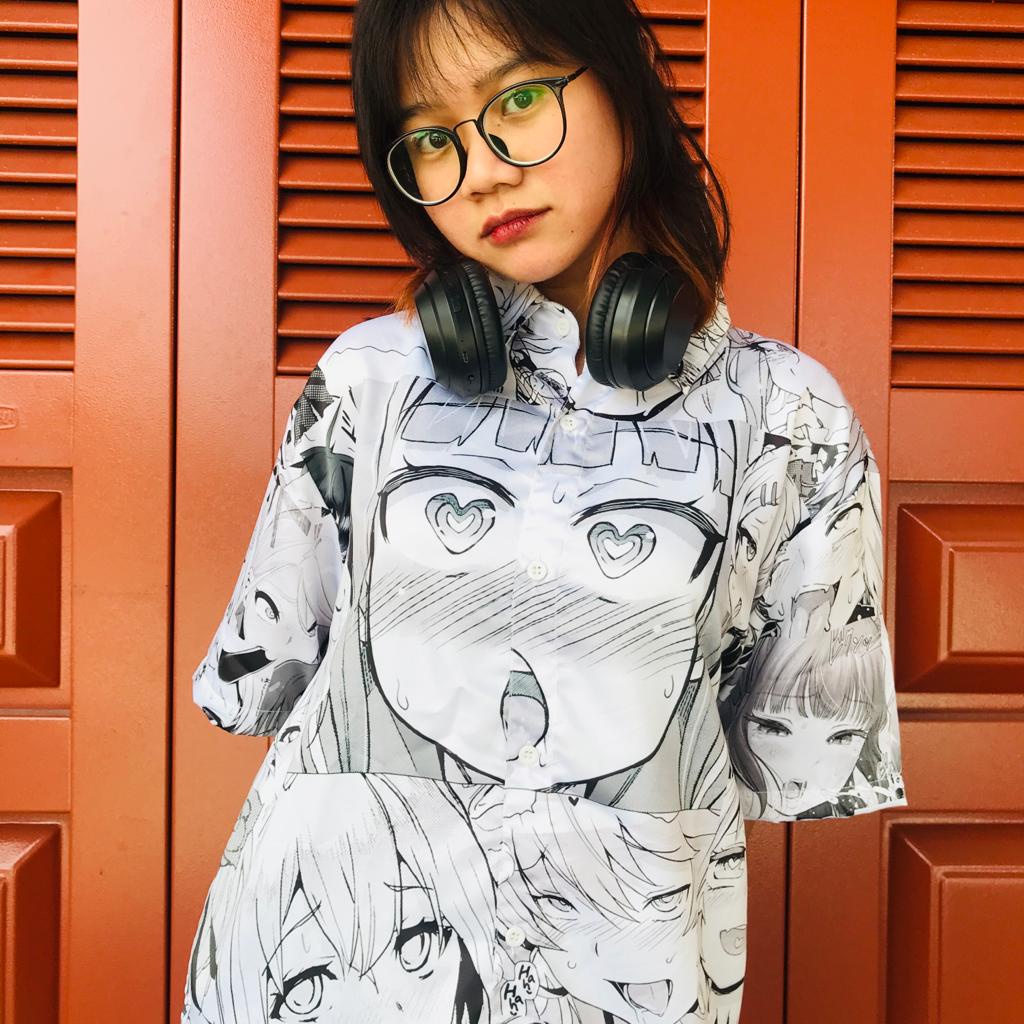 Kemeja Ahegao Fullprint Manga Black White