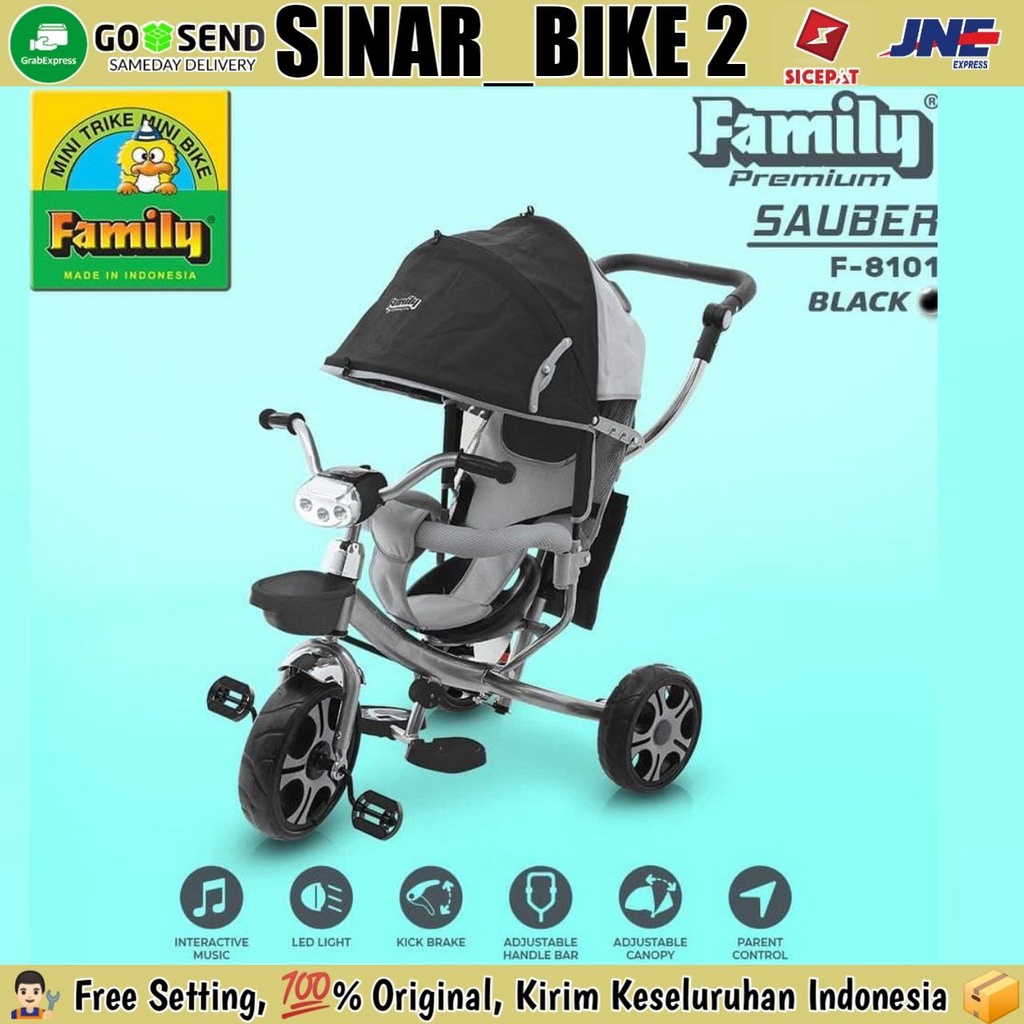 Sepeda Anak Roda Tiga Family F-8101 Sponge Safety Guard Tongkat Dorong Tricycle