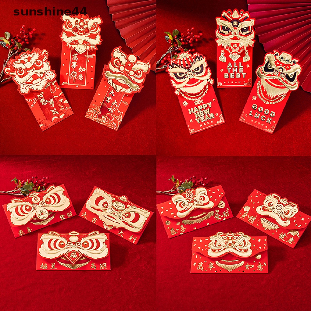 Sunshine 3Pcs / Set Amplop Angpao Tahun Baru Cina / Imlek 2023 Motif Singa / Singa Untuk Anak