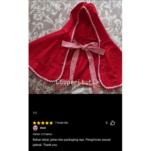 Jubah Merah Anak dan Dewasa Cape Red Riding Hood