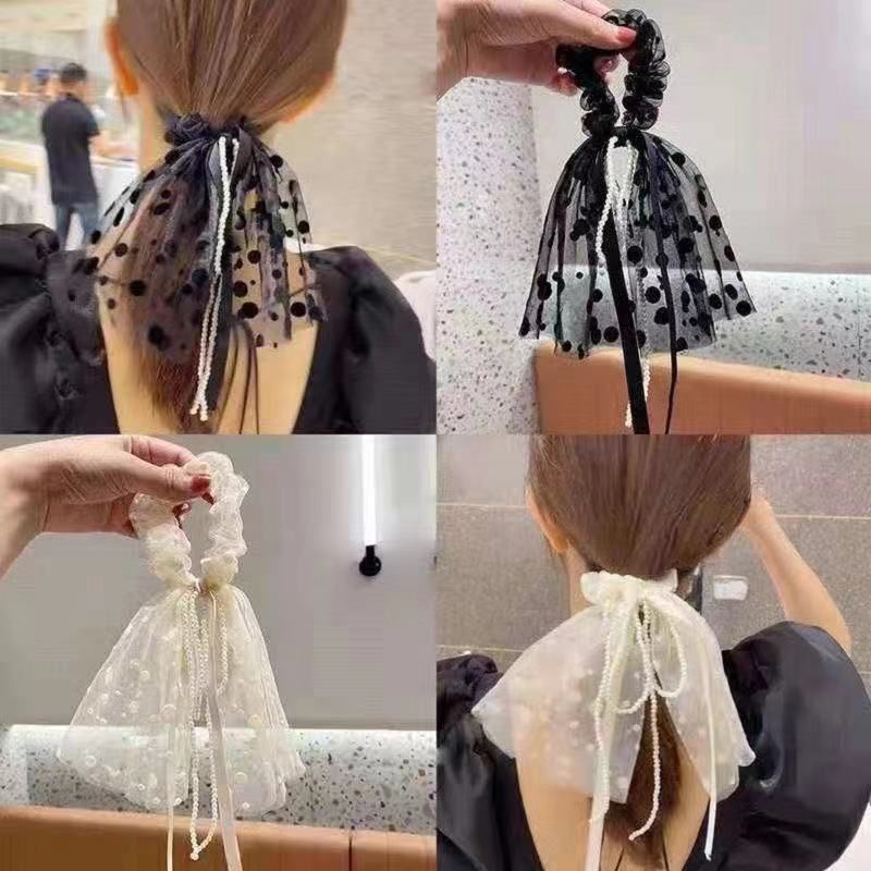 Ikat Rambut with pearl mutiara Scrunchie Daisy Satin Mutiara Silk Pony Tail-1