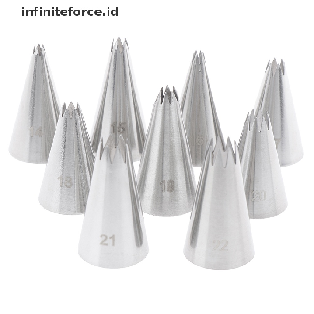 (Infiniteforce.Id) 9pcs / Set Spuit Piping Bentuk Bintang Bahan Metal Untuk Dekorasi Kue