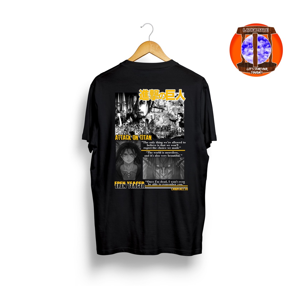 Kaos Anime Attack On Titans (AOT), baju Eren Yeager, Mikasa, 100% cotton