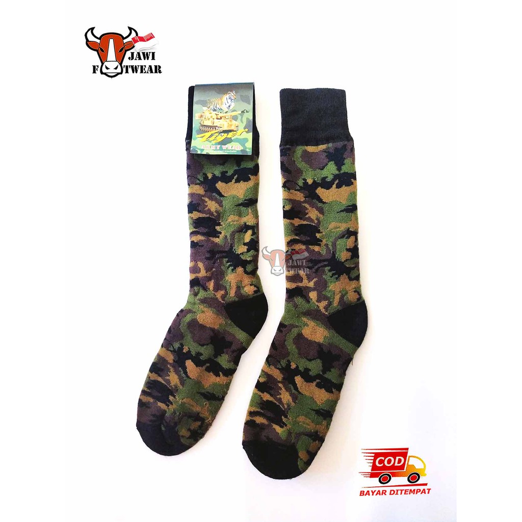 Kaos kaki tebal outdoor PDL tentara polisi militer hiking  - Hitam hijau kamuflase / loreng