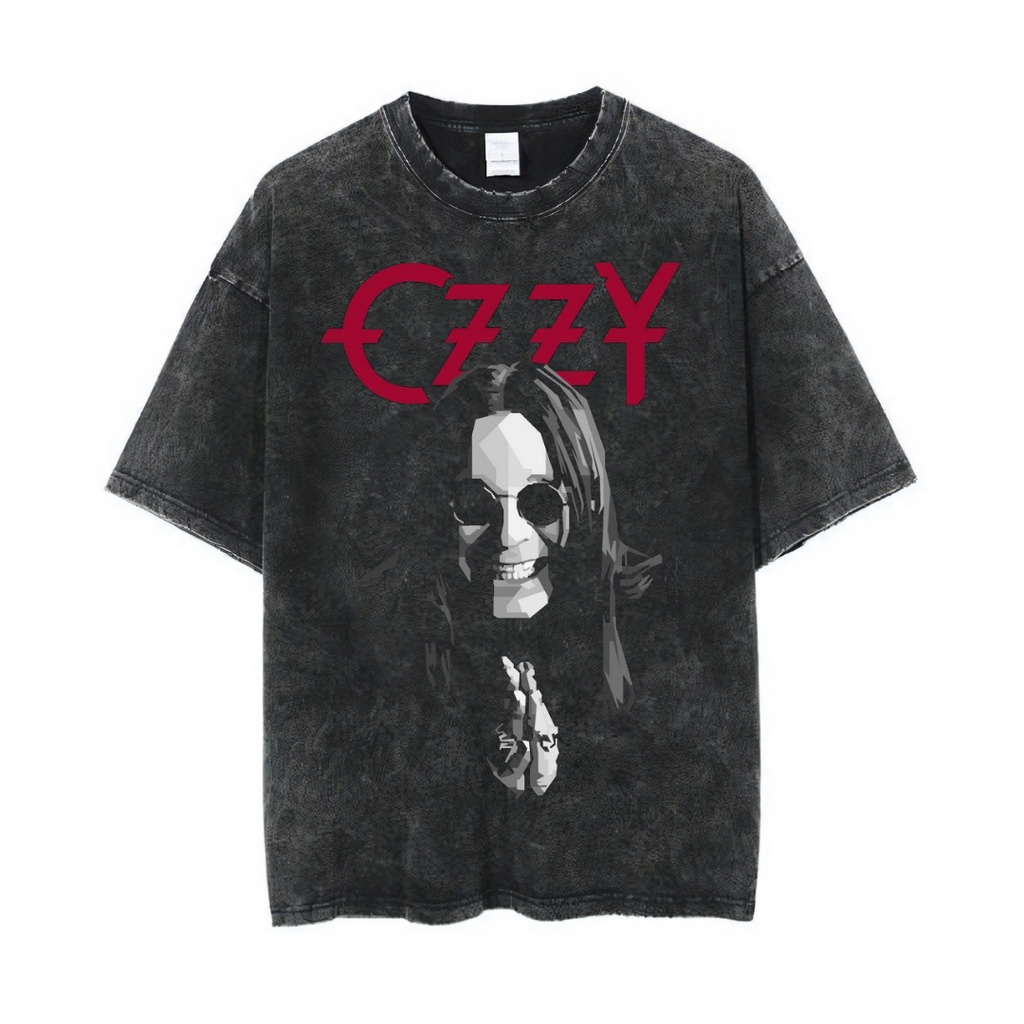 Psycho Crucify "Ozzy Osbourne" Oversized T-Shirt | Stone Wash | Kaos Ozzy Osbourne | Kaos Band Black