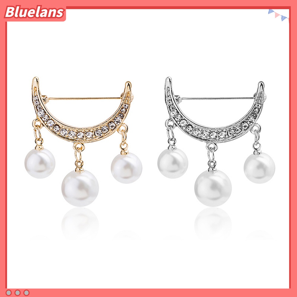 Bluelans 2Pcs Bros Pin Bentuk Setengah Lingkaran Aksen Mutiara Imitasi Untuk Pakaian