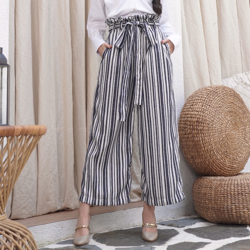 MARILINE FIONNE Striped Culottes - Celana Kulot High Waist Tali Pinggang Stripes