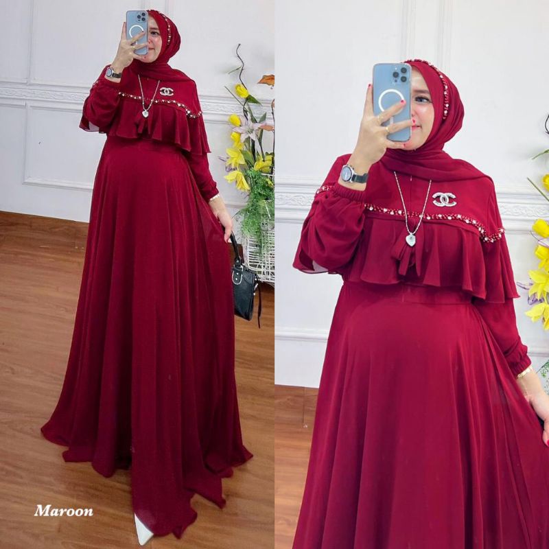 DRESS CERUTY PREMIUM APLIKASI MUSTIARA/ADIKTA DRESS CERUTY BABYDOLL FULL FURRING/MUTIARA DRESS TERBARU/DRESS PESTA/GAMIS CERUTY/FASHION MUSLIM WANITA/FAR MOSLEMSTORE