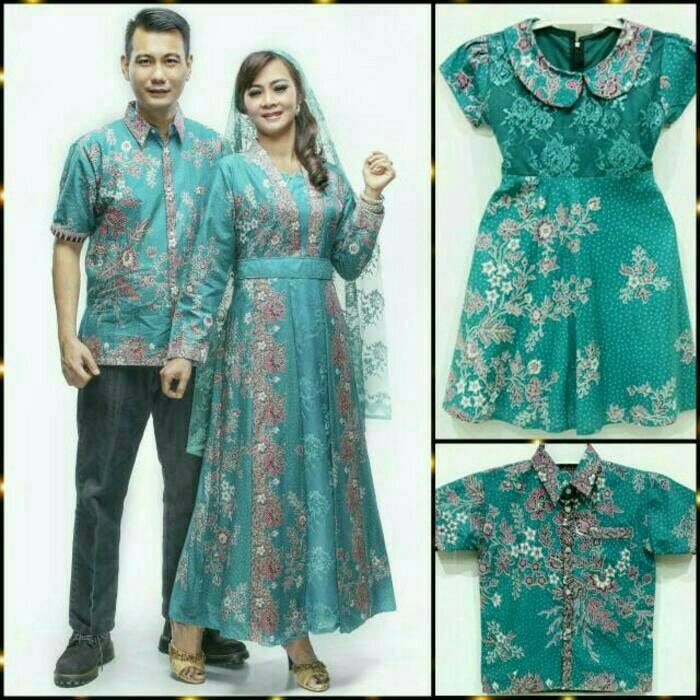 Set-Family-Muslim-Busana- Baju Batik Couple Sarimbit Gamis Keluarga Kd Combinasi Brukat +Anak2