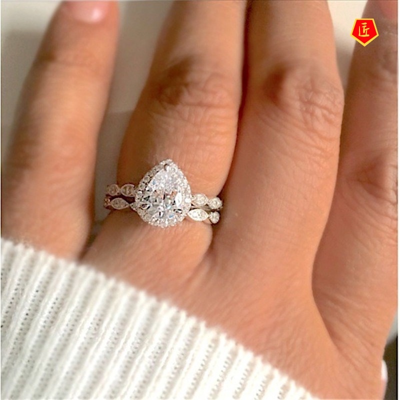 [Ready Stock]Women's Drop-Shaped Diamond Double-Layer Ring