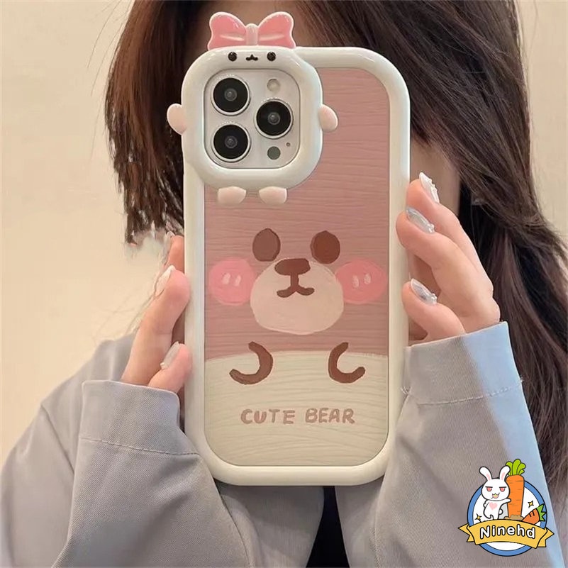 Soft Case TPU Motif Beruang 3D Dengan Frame Bumper Cover iPhone 14 13 12 11 Pro Max X Xr Xs Max 7 8 6 6s Plus SE 2020