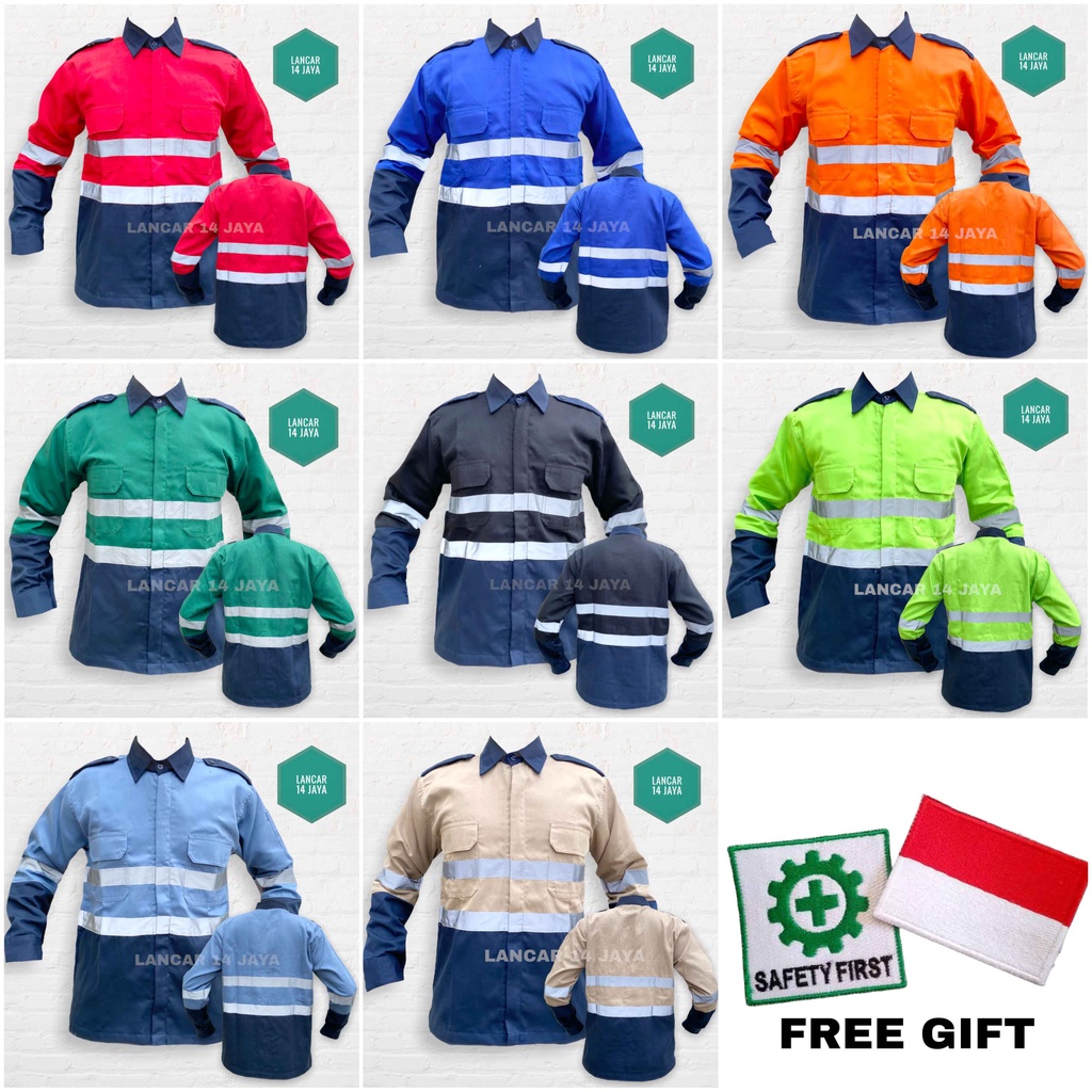 Baju Safety Lengan Panjang Katelpak Wearpack Atasan Safety Kombinasi 2 Warna Kemeja two tone