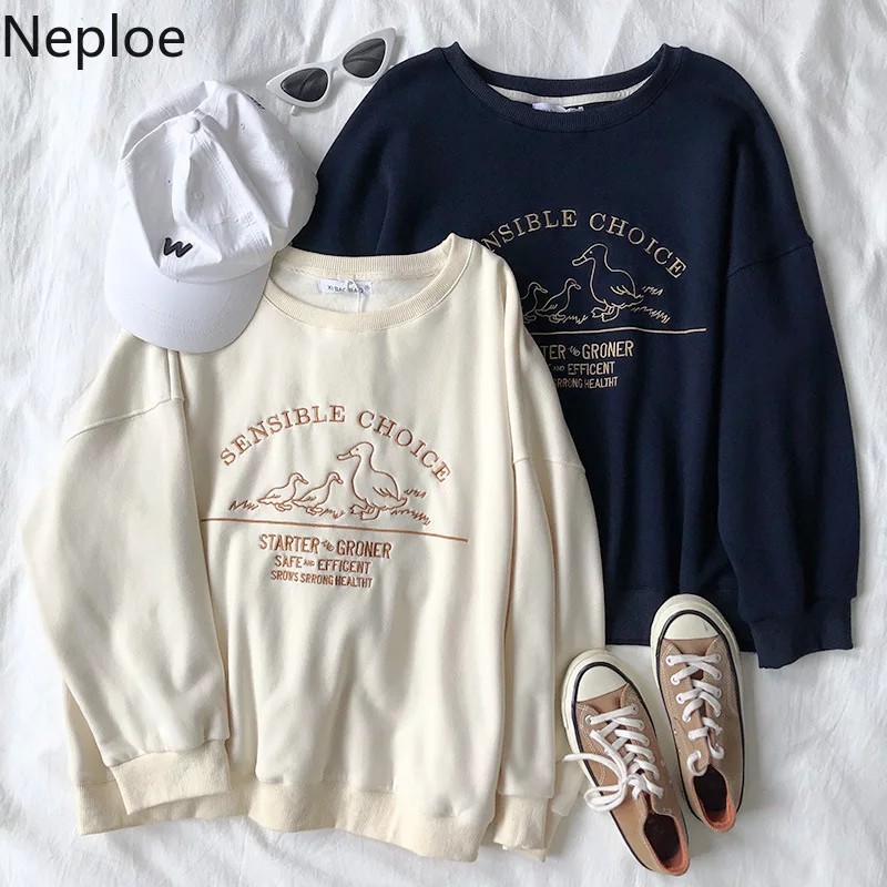 Sweater Wanita Groner Sweater Fleece Sweater Cewek Crewneck Sweater Oversize