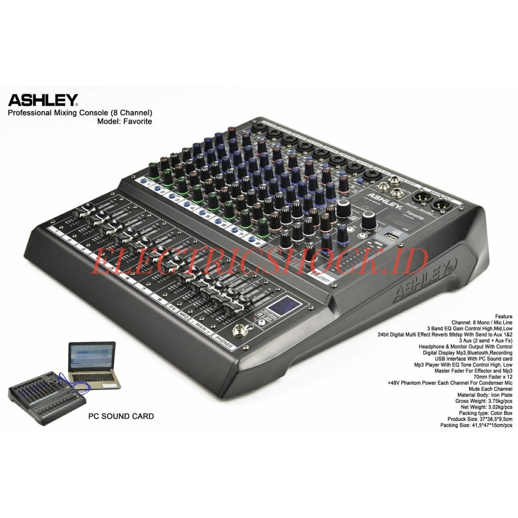 MIXER AUDIO ASHLEY FAVORITE 8 CHANNEL PC SOUNDCARD BLUETOOTH