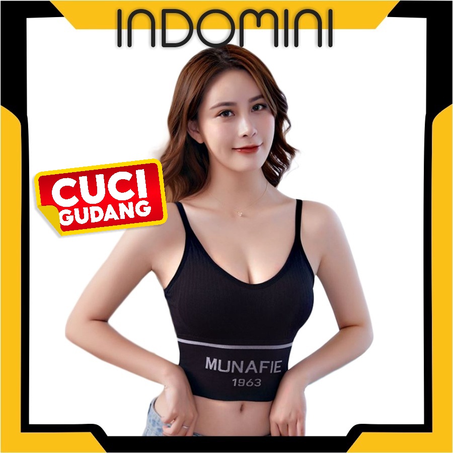 INDOMINI B042 SPORT BRA MUNAFIE MOTIF BH TANPA KAWAT PAKAIAN DALAM WANITA FASHION OLAHRAGA PUSHUP