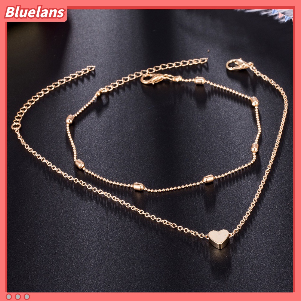 Bluelans Double Layer Love Heart Charm Anklet Women Sandal Barefoot Ankle Bracelet Gift