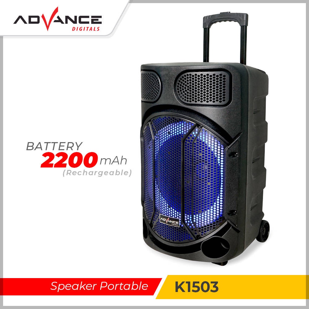 【READY STOCK】 Advance Roda / Tripod K1503 New Speaker Bluetooth Meeting 15 Inch Free 2 Mic Wireles With Led Light