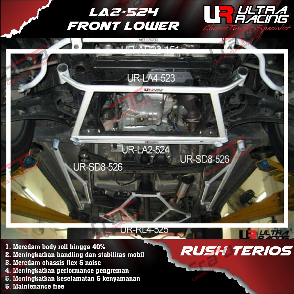 Aksesoris Stabiliser ULTRA RACING Safety Bar - Front Lower Bar 2 Points - Toyota Avanza 12+ Rush Ter