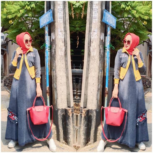 Gamis jeans set jaket