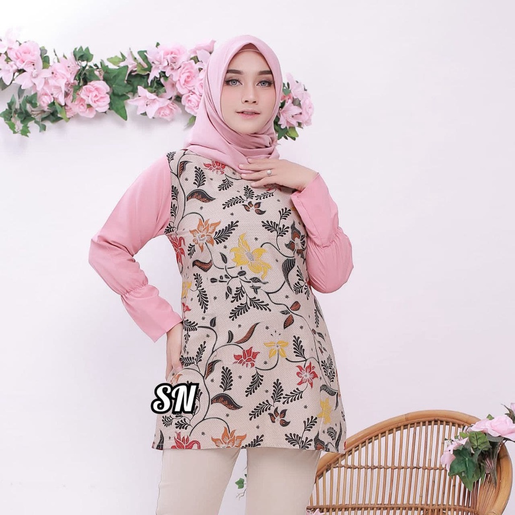 Blus Batik Fashion Motif Unik Cantik Size Standar Jumbo Formal Seragam Baju Kantor Karyawan Katun 05