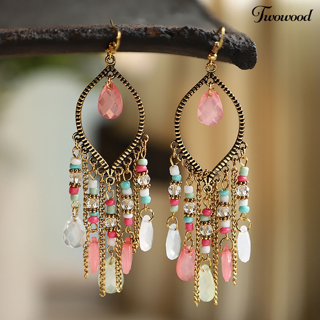 Twowood 1 Pair Earring Waterfall Shape Bohemia Style Ultra Long Dangle Hanging Ear Ornaments Ear Accessoies for Women