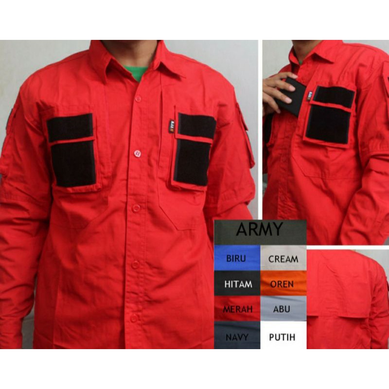 Kemeja tactical merah/kemeja merah polos lengan panjang