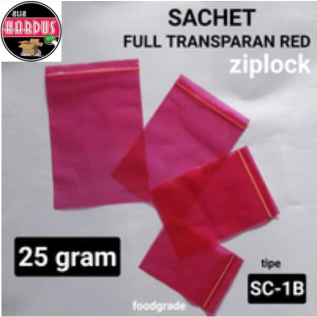 PLASTIK KLIP MERAH TRANSPARAN 25GR/KEMASAN SACHET BUBUK AKSESORIS