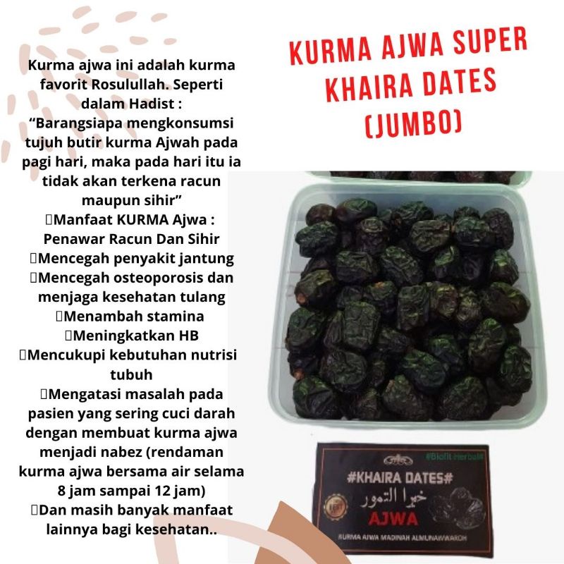 

Kurma Ajwa Jumbo Super Ekslusif Khaira dates import original asli