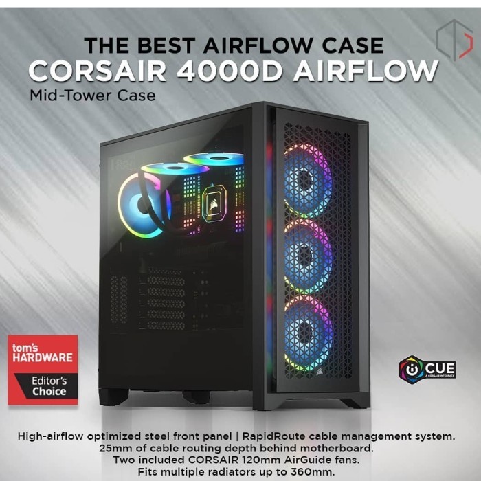 [tanpa palet kayu] Casing Corsair 4000D AIRFLOW Tempered Glass Mid Tower ATX Case - Black